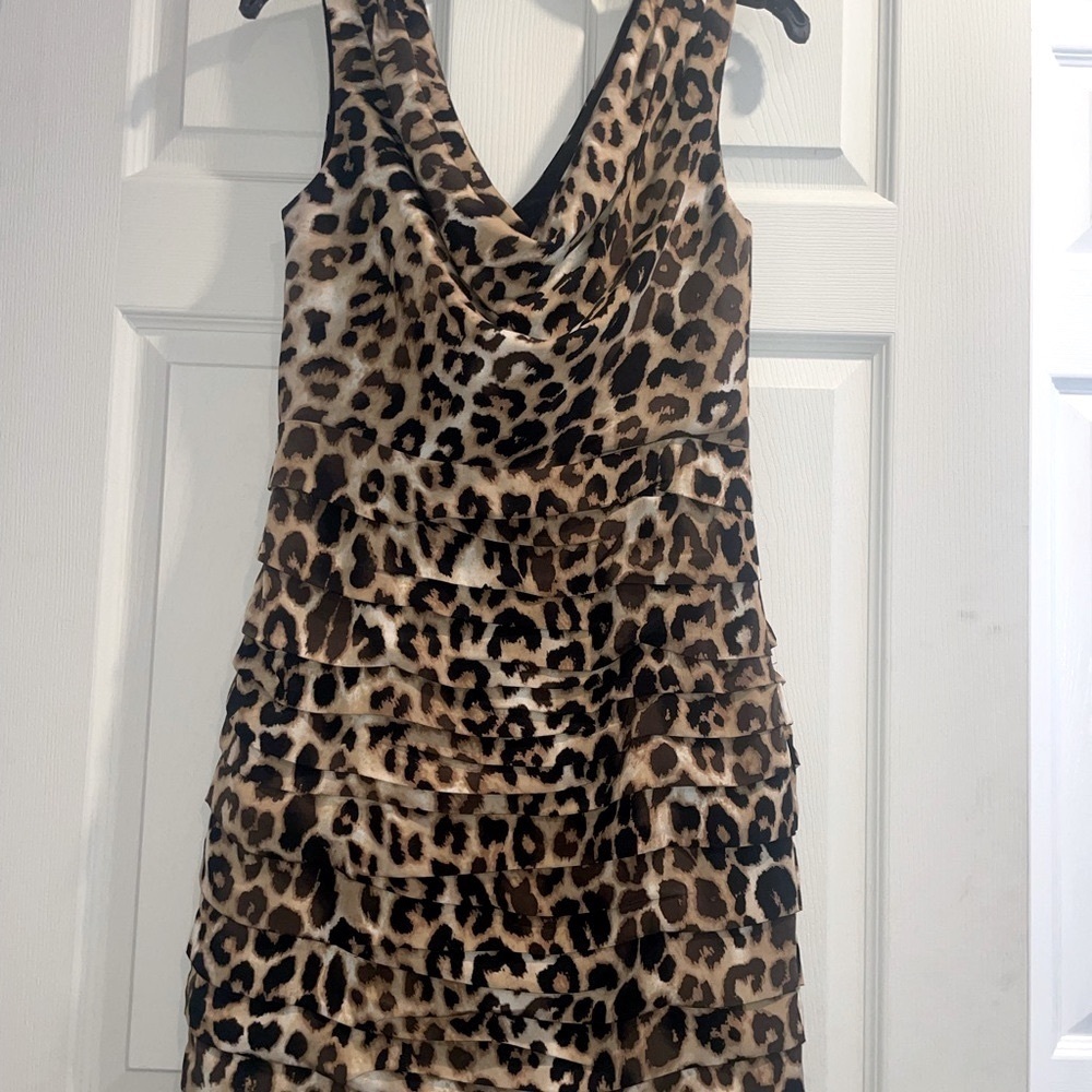 Leopard Print Sleeveless Dress with ruched neckline